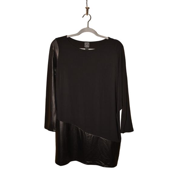 CLARA‎ SUN WOO $79 Faux Leather Jersey Knit Dolman Sleeve Tunic Black Small - Picture 1 of 3
